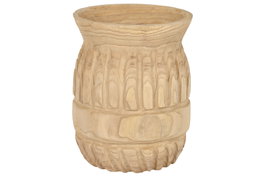 DKD Home Decor Jarrón de Madera Paulownia Tallado Natural 28x28x36 cm