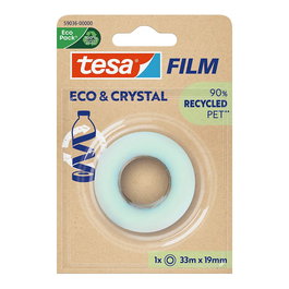 Tesa Eco+Crystal 59036-00000-00 - Cinta de embalaje de PET, 19 mm x 33 m, transparente, adhesiva