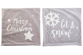 DKD Home Decor Funda Cojin Navidad Alpina Gris Blanco 45x45cm Cremallera Poliester 4 Unidades