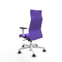 Sillón Albacete con mecanismo Sincro tapizada con Tela color Lila. Equipado con Base poliamida blanca, Brazos 1D y Ruedas 65 mm parqué