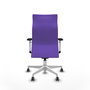 Sillón Albacete con mecanismo Sincro tapizada con Tela color Lila. Equipado con Base poliamida blanca, Brazos 1D y Ruedas 65 mm parqué