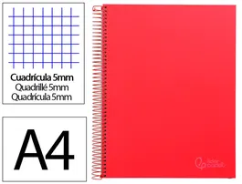 Liderpapel Cuaderno Espiral A4 Micro Jolly Tapa Forrada 140 Hojas Cuadro 5mm Rojo