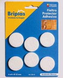 BRIPLAS Fieltro Adhesivo Redondo 32 mm Blanco Pack de 6