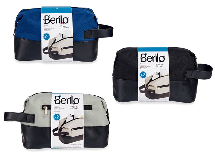 BERILO Neceser Con Cremallera Cuero Sintético 30x15x11.5 cm Negro, Gris, Azul Oscuro (Set de 12)
