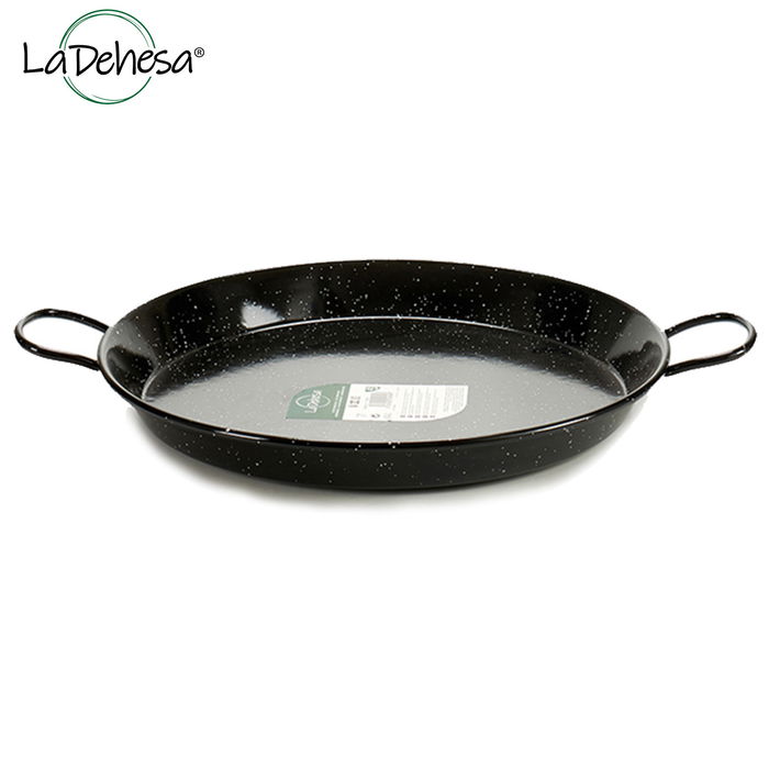 La Dehesa Paellera Esmaltada Negro Acero Esmaltado 42 cm (base 36 cm) 10 Raciones Apto Gas Horno Leña (Set de 6)