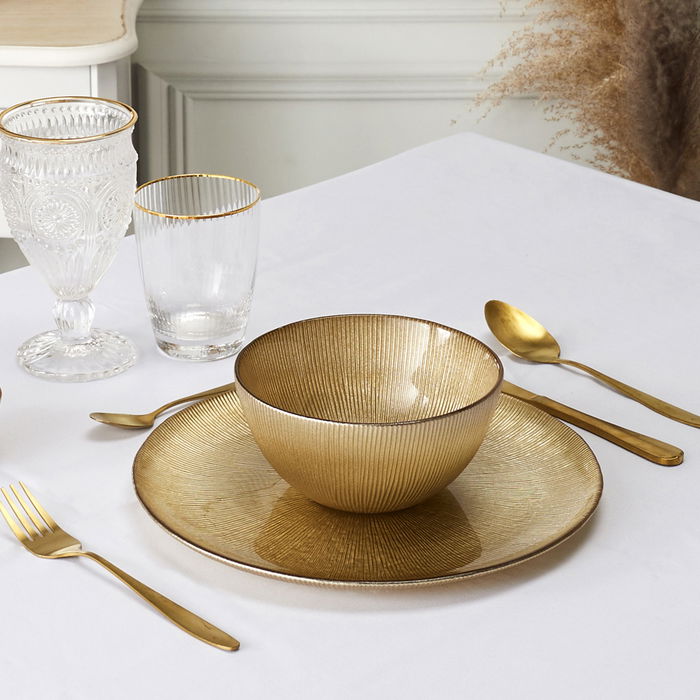 Home Deco Factory Mirage Plato Llano de Vidrio Dorado Diámetro 27 cm