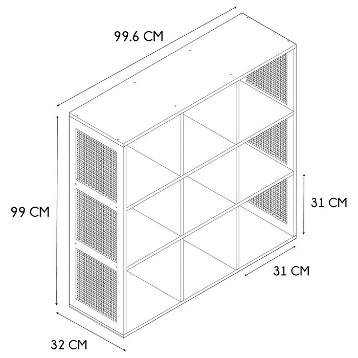 Home Deco Factory Estantería Bali 9 Compartimentos Madera y Ratán 99,6x32x99 cm