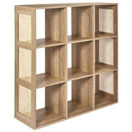 Home Deco Factory Estantería Bali 9 Cubos Natural - De Madera y Ratán, 99x32x99 cm, Peso Máx. 45 kg