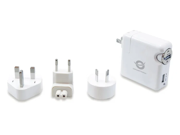 Conceptronic CUSBCHARKIT - Kit cargador de viaje universal (2 puertos USB, 5V 2.1A total) para smartphone, tableta, cámara digital - Cargador de pared y coche incluido - Blanco