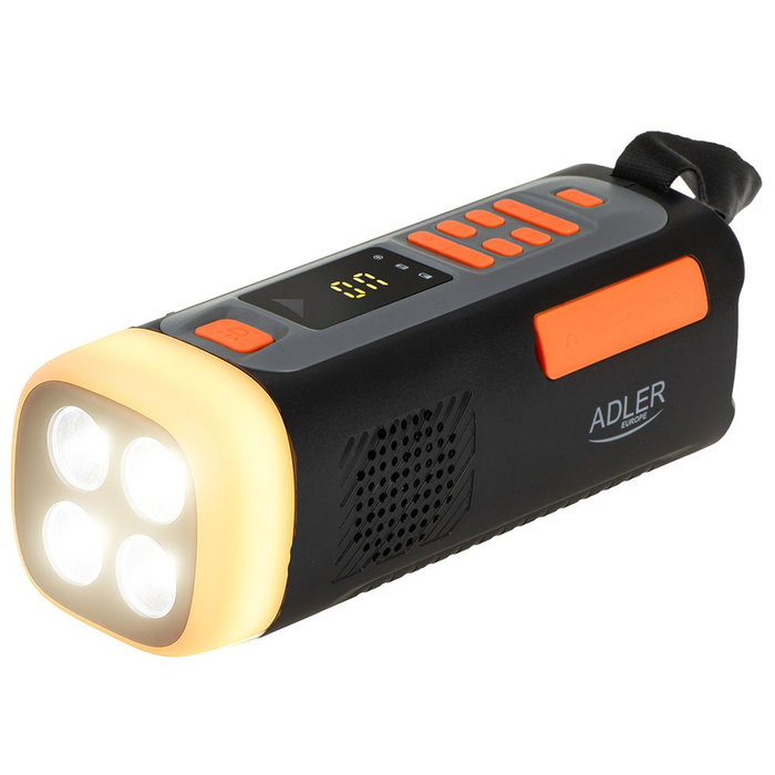Adler Radio Emergencia AD 1920 con Linterna LED 4W, Solar y Manivela, Powerbank 4500 mAh, Bluetooth 5.0, FM/AM/SW