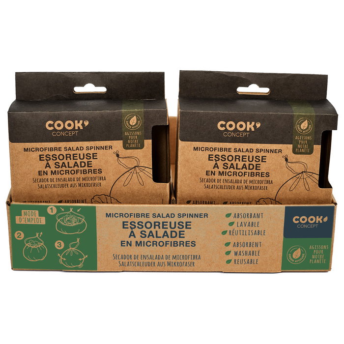 Cook Concept Bolsa para Lechuga, Centrifugadora de Microfibra, Reutilizable, Lavable, Absorbente, 45x0.3 cm