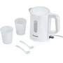 SEVERIN WK3462 Hervidor Eléctrico de Viaje 0,5L, 1100W, Libre de BPA, 2 Tazas + 2 Cucharas, Blanco