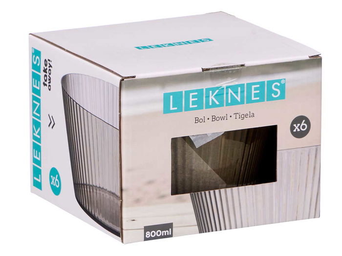 Leknes Bol Rayas Gris Pequeño 800 ml - 15 x 7.2 x 15 cm (Set de 24)
