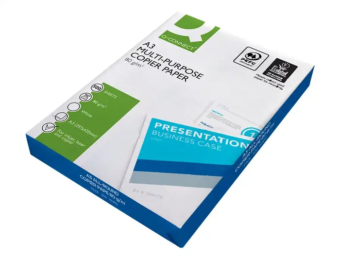 Q-connect copy Papel Fotocopiadora Economy Din A3 80 Gramos Paquete 500 Hojas Certificado PEFC