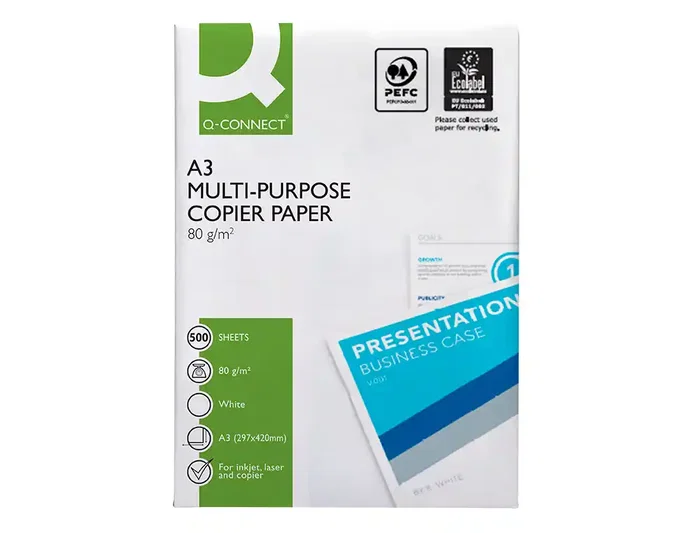 Q-connect copy Papel Fotocopiadora Economy Din A3 80 Gramos Paquete 500 Hojas Certificado PEFC