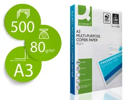 Q-connect copy Papel Fotocopiadora Economy Din A3 80 Gramos Paquete 500 Hojas Certificado PEFC