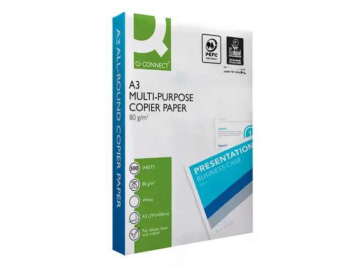 Q-connect copy Papel Fotocopiadora Economy Din A3 80 Gramos Paquete 500 Hojas Certificado PEFC