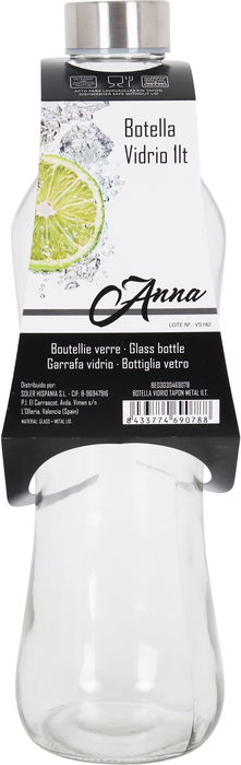 Anna Botella de Vidrio con Tapón de Metal 1 Litro 9 x 31.5 cm (12 Unidades)