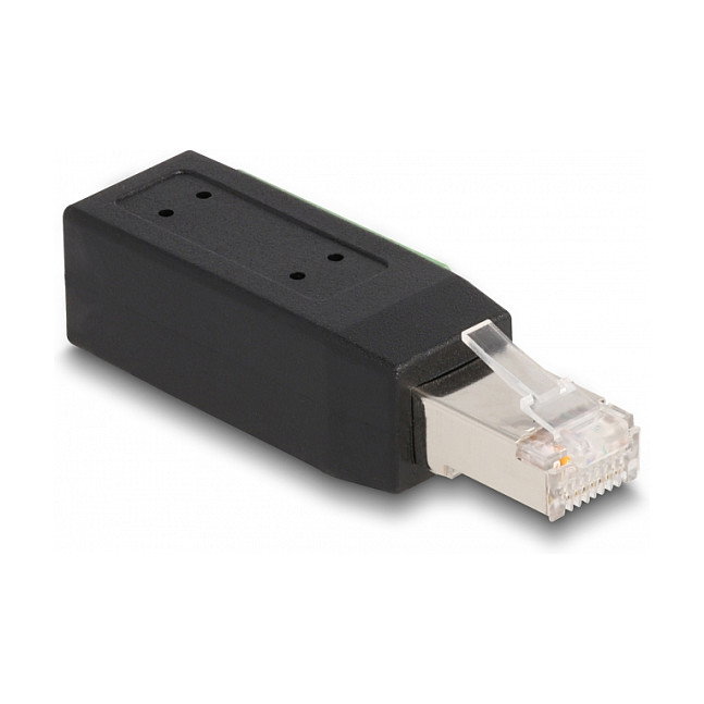 DeLOCK Adaptador Terminal RJ45 Cat.5e Macho Angulado 90° Negro/Verde para Conexión a Bloque de Terminales