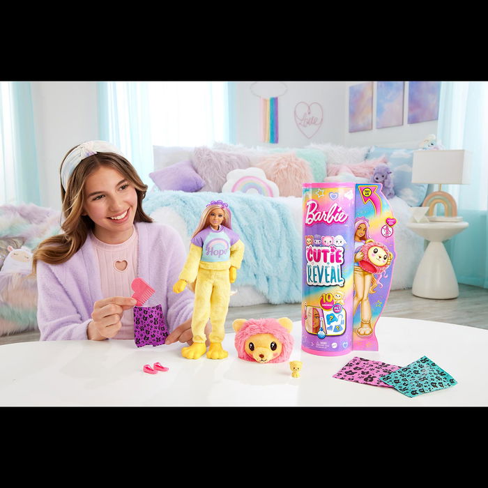 Barbie Muñeca Cutie Reveal Camiseta Cozy León HKR06 Mattel