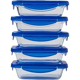 Pyrex Juego de 5 Fiambreras Cook & Go de Vidrio Rectangular con Tapa Hermética de 0,8 L