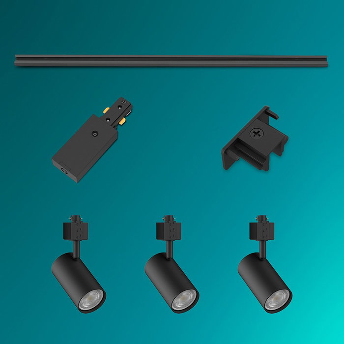 Philips Sistema de Riel Easylink 1 Metro, Negro, con 3 Focos Zilo 5W, Cabezal Ajustable, Casquillo GU10, Incluye Fuente de Alimentación y Fijación