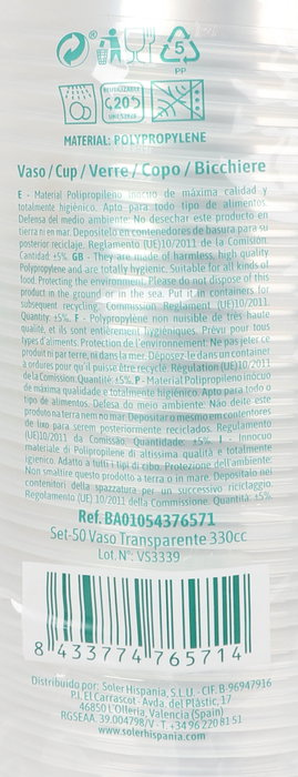 Algon Set 50 Vasos Transparentes 330 cc (12 Unidades)