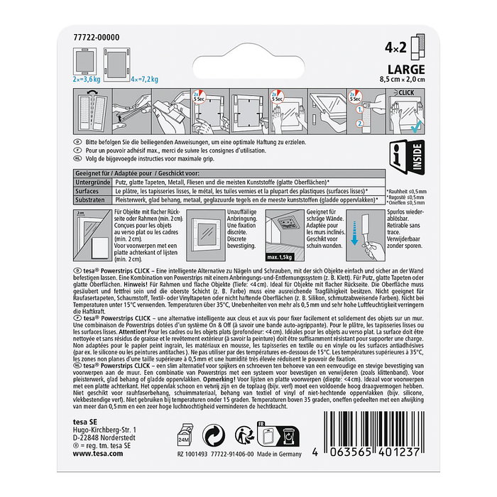 Tesa Powerstrips LARGE Tiras adhesivas de doble cara
