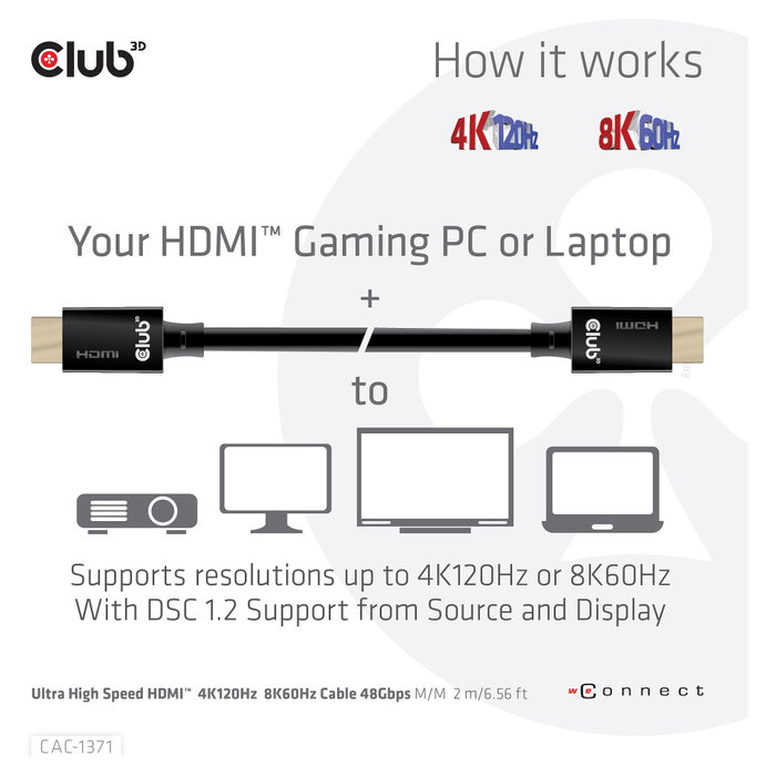 Club 3D Cable HDMI 2.1 Ultra High Speed 10K HDR 1m CAC-1371 Club 3D Cable HDMI 2.1 Ultra High Speed 10K HDR 1m CAC-1371