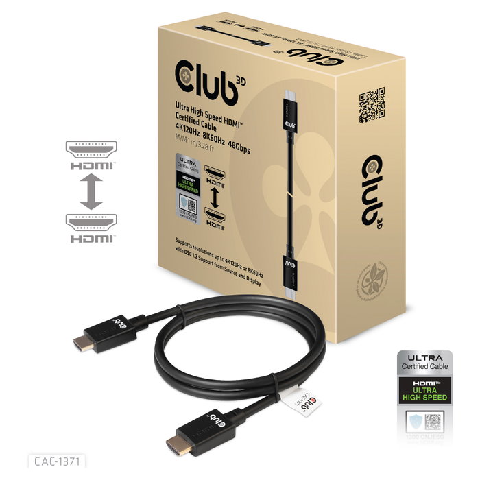 Club 3D Cable HDMI 2.1 Ultra High Speed 10K HDR 1m CAC-1371 Club 3D Cable HDMI 2.1 Ultra High Speed 10K HDR 1m CAC-1371