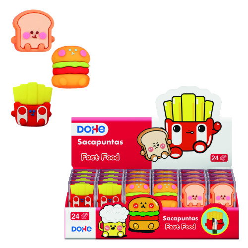 DOHE Afilalápices Fast Food Surtido con Expositor de 24 Unidades (3 modelos)