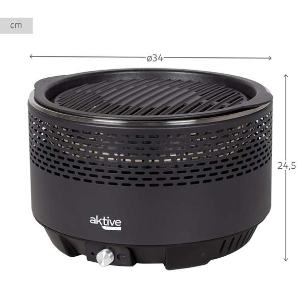 Aktive Barbacoa Redonda Sin Humo Negro D34 cm