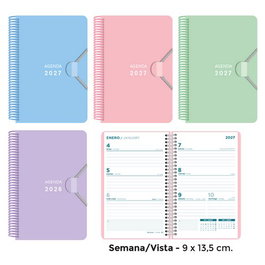 Senfort Agenda Anual 2027 Mini con Espiral y Goma, Surtido Pastel de 4 unidades