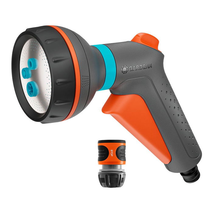 Gardena Classic Pistola de riego multifuncional con 4 tipos de chorro y conector stop - Función bloqueo, resistente UV Gardena Classic Pistola de riego multifuncional con 4 tipos de chorro y conector stop - Función bloqueo, resistente UV