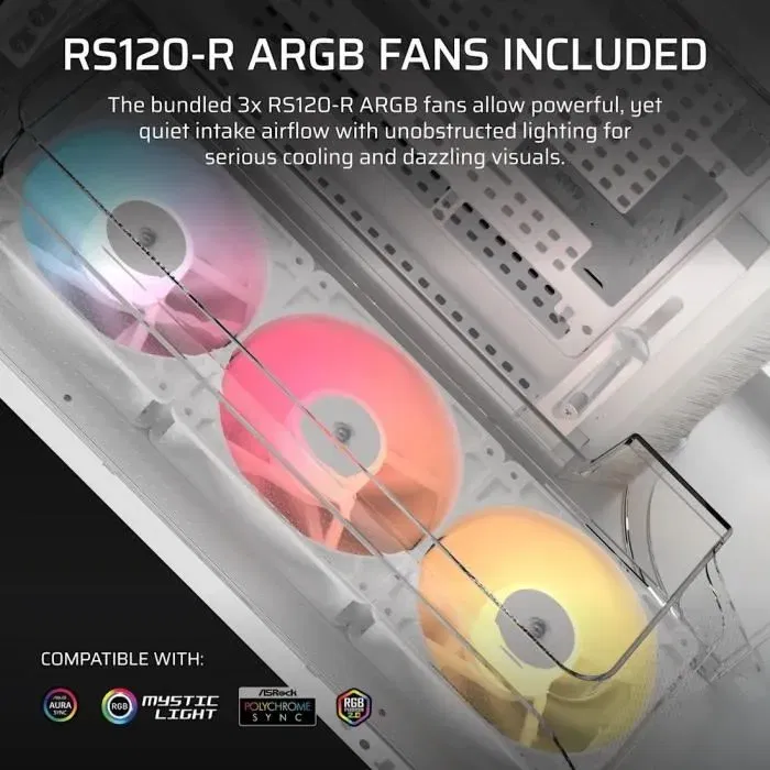 Corsair CC9011319WW Caja PC AIR 5400 RS-R ARGB Cristal Templado Media Torre Ventiladores Rotor Invertido RGB Blanco