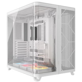 Corsair Air 5400 RS-R Chasis semitorre ATX/E-ATX - Diseño triple cámara con 3 ventiladores ARGB incluidos, panel de cristal templado curvo, color blanco