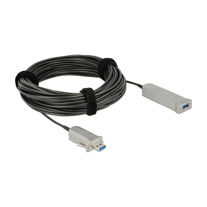 DeLOCK Cable Óptico Activo USB 3.0-A Macho a Hembra 20 m, 5 Gbit/s, Negro y Plata