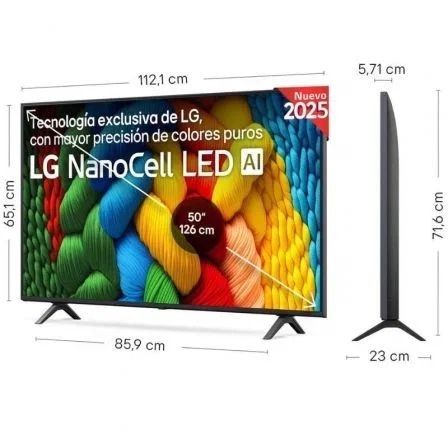 LG 50NANO80A6B - Televisor 50" Smart TV 4K UHD NanoCell, Procesador α7 AI Gen8, webOS 25, Magic Remote, HDR10, VRR, Modo Filmmaker y WOW Interface LG 50NANO80A6B - Televisor 50" Smart TV 4K UHD NanoCell, Procesador α7 AI Gen8, webOS 25, Magic Remote, HDR10, VRR, Modo Filmmaker y WOW Interface