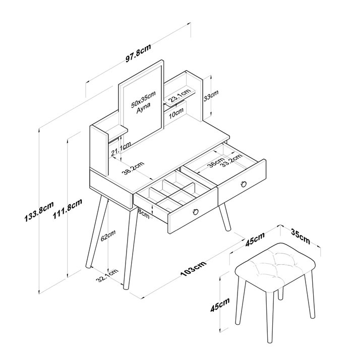 Hanah Home BJ102-2235 Mesa de Maquillaje Blanca 103x111.8x40 cm