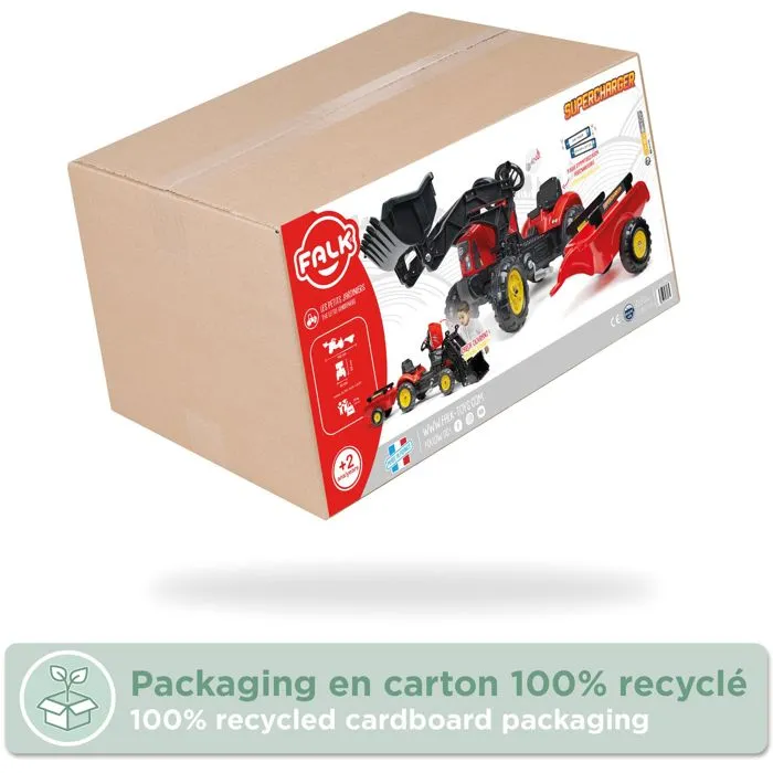 Falk Tractor de pedal rojo con capó abatible y pala articulada, incluye remolque para niños de 2 a 5 años Falk Tractor de pedal rojo con capó abatible y pala articulada, incluye remolque para niños de 2 a 5 años