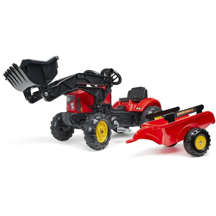 Falk Tractor de pedal rojo con capó abatible y pala articulada, incluye remolque para niños de 2 a 5 años Falk Tractor de pedal rojo con capó abatible y pala articulada, incluye remolque para niños de 2 a 5 años