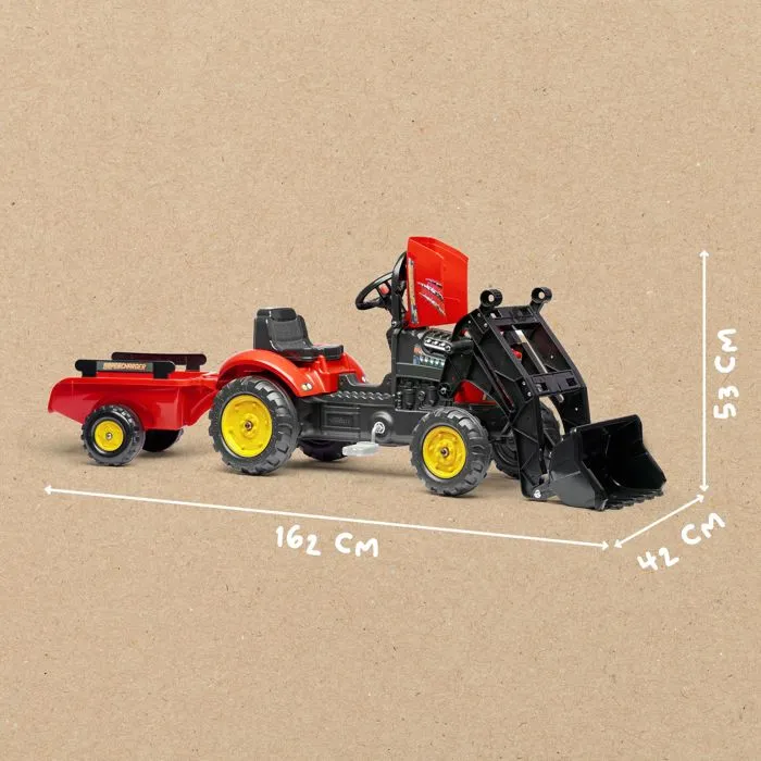 Falk Tractor de pedal rojo con capó abatible y pala articulada, incluye remolque para niños de 2 a 5 años Falk Tractor de pedal rojo con capó abatible y pala articulada, incluye remolque para niños de 2 a 5 años