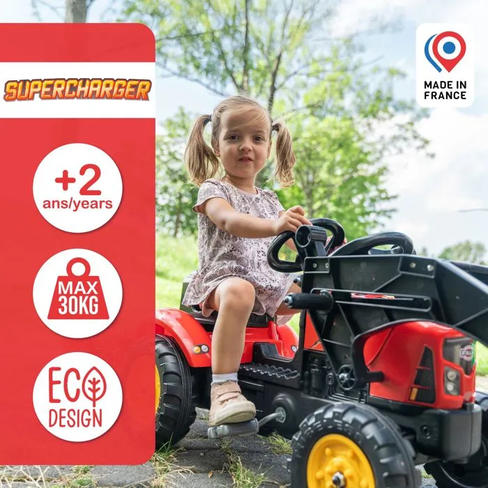 Falk Tractor de pedal rojo con capó abatible y pala articulada, incluye remolque para niños de 2 a 5 años Falk Tractor de pedal rojo con capó abatible y pala articulada, incluye remolque para niños de 2 a 5 años