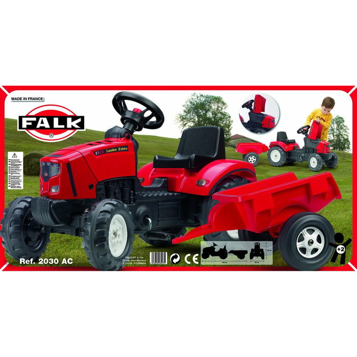 Falk Tractor de pedal rojo SuperCharger con capota abatible y remolque