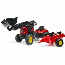 Falk Tractor de pedal rojo con capó abatible y pala articulada, incluye remolque para niños de 2 a 5 años