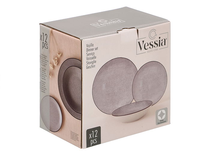 Vessia Vajilla Porcelana Gris 12 Piezas 25x25x16.5 cm (Set de 2)