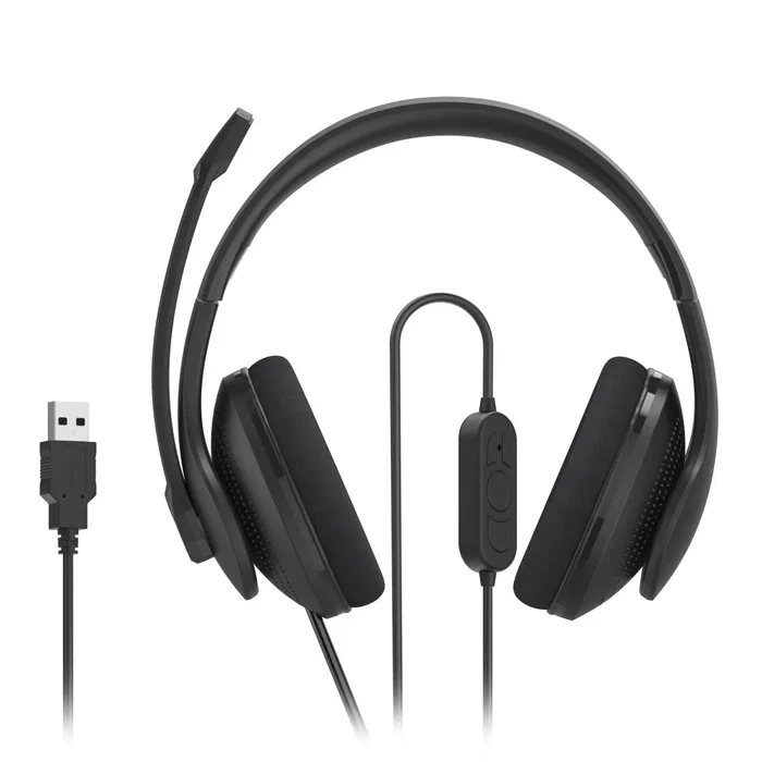 Hama HS-USB300 V2 Auriculares con Micrófono Diadema Alámbricos USB Negro para Oficina/Centro de Llamadas, Circumaural, 2 m