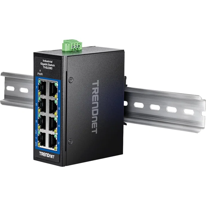 TRENDNET Switch No Administrado TI-GLC80 8 Puertos Gigabit Ethernet (10/100/1000) Negro - Full Duplex, Montaje en Pared y Carril DIN, Capacidad de Conmutación 16 Gbit/s