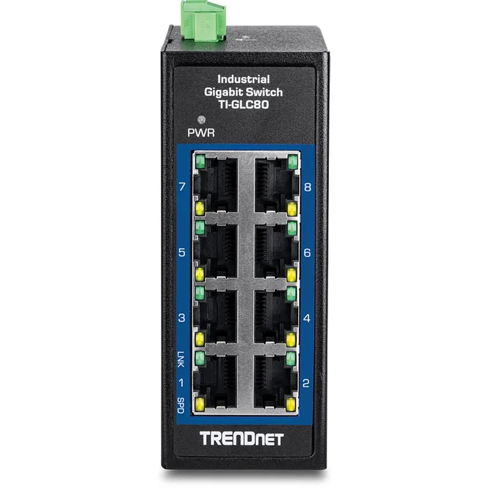 TRENDNET Switch No Administrado TI-GLC80 8 Puertos Gigabit Ethernet (10/100/1000) Negro - Full Duplex, Montaje en Pared y Carril DIN, Capacidad de Conmutación 16 Gbit/s