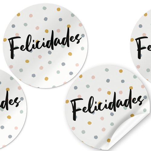 Arguval Etiquetas Adhesivas Felicidades Redondas Rollo de 250 Unidades